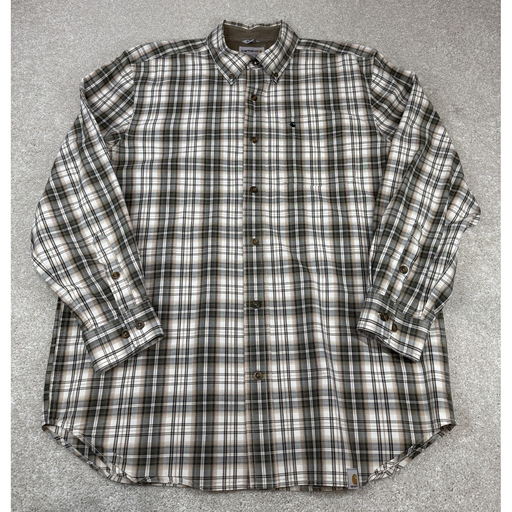 Carhartt Relaxed Fit Mens LARGE Shirt Button-Down Plaid Pocket Long Sleeve Black